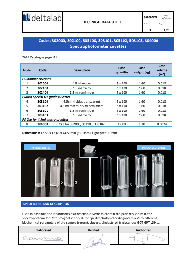 

Cuvettes Datasheet

